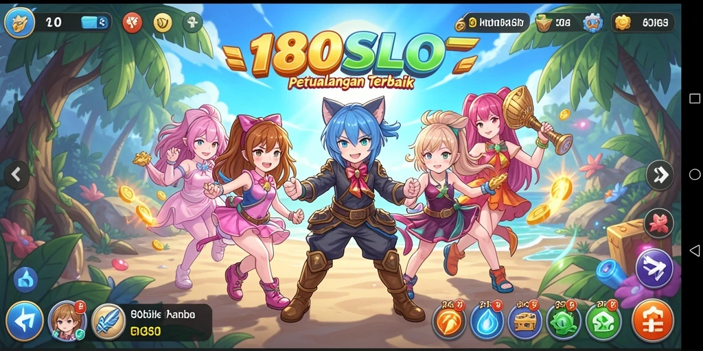 Tampilan gameplay <strong>180SLOT</strong> yang penuh warna dan karakter anime.