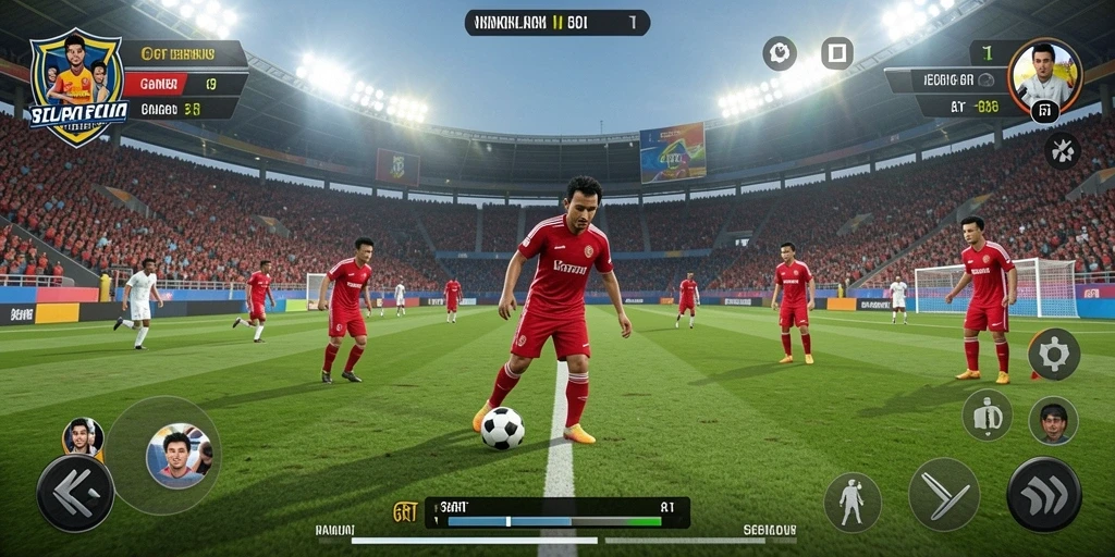 Screenshot game 6RT menampilkan aksi seru pertandingan sepak bola.