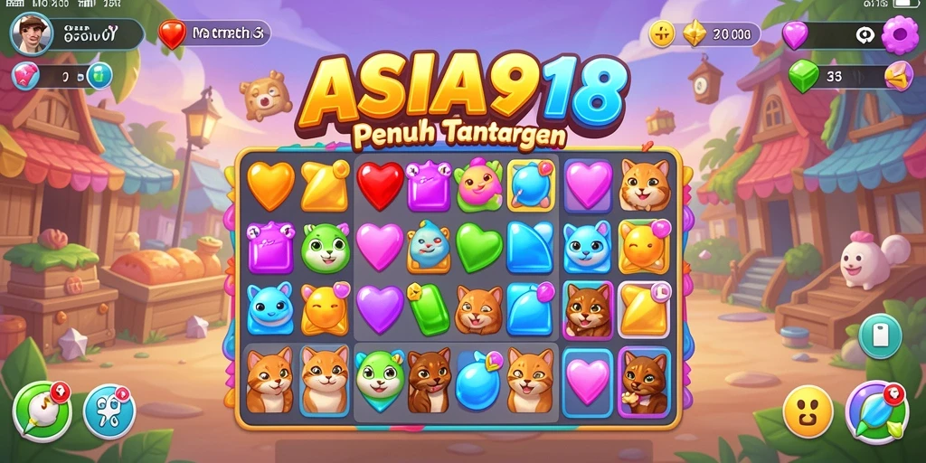 Screenshot ASIA918 menampilkan gameplay Match-3 yang seru dan penuh warna.