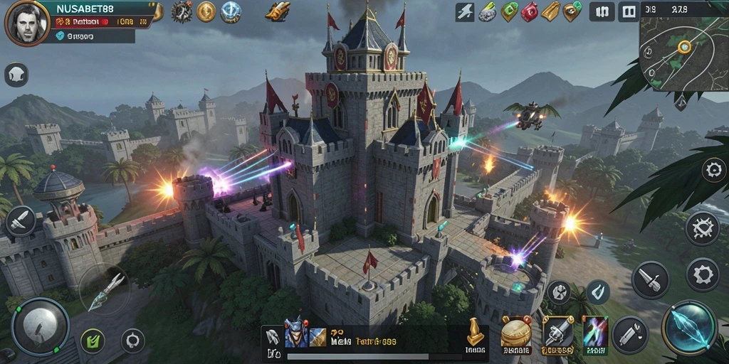 Screenshot gameplay NUSABET88 menampilkan aksi menara pertahanan yang seru.