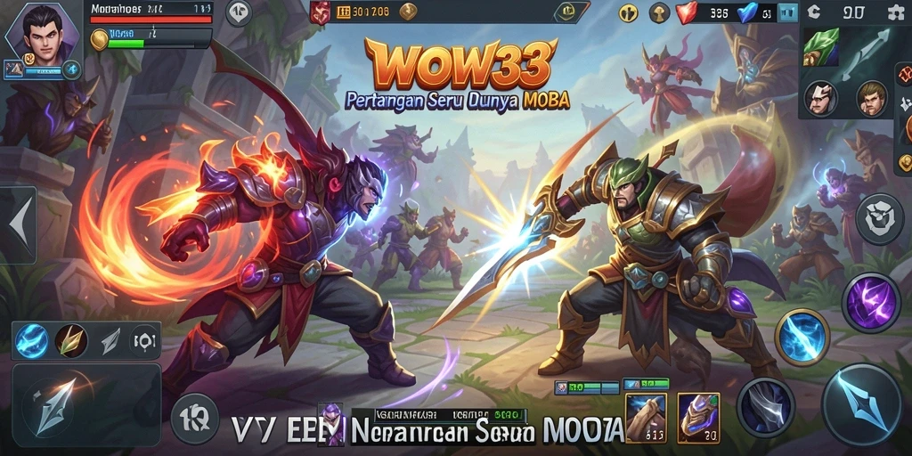 Tampilan gameplay seru dalam pertempuran MOBA.
